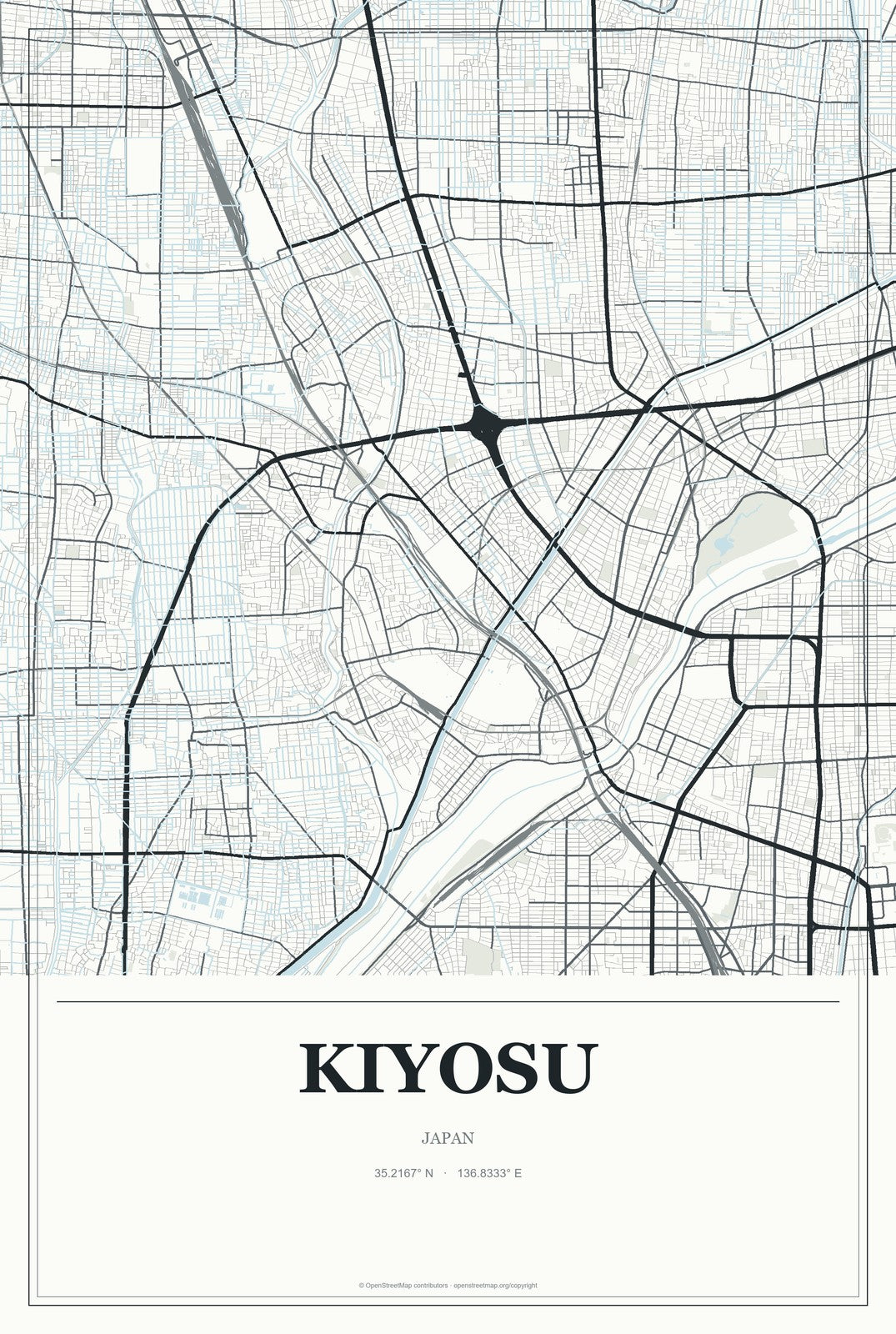 Kiyosu, Japan City Map Aluminum Sign in Gallery Air style