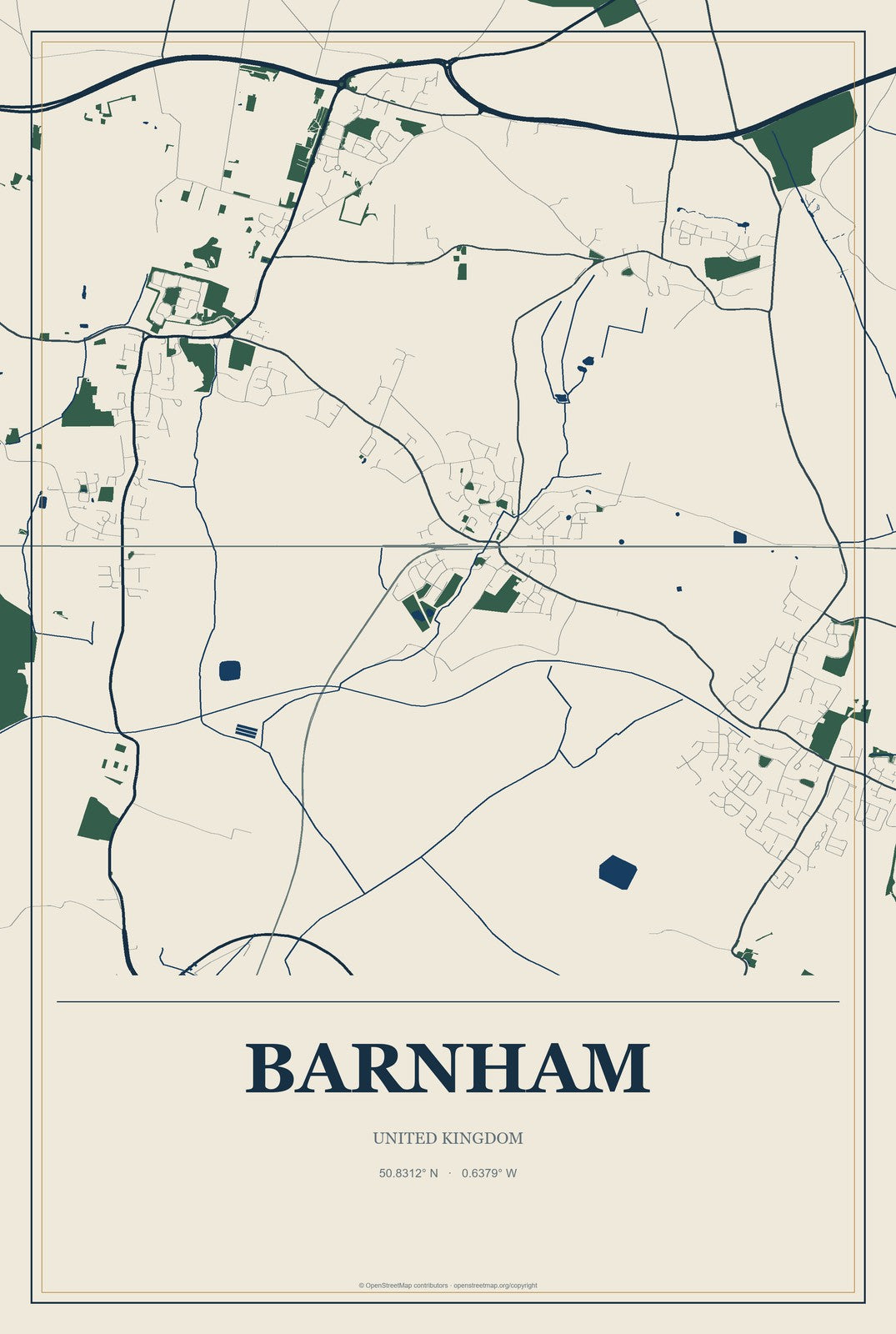 Barnham, United Kingdom City Map Aluminum Sign in Coastal Cutout style