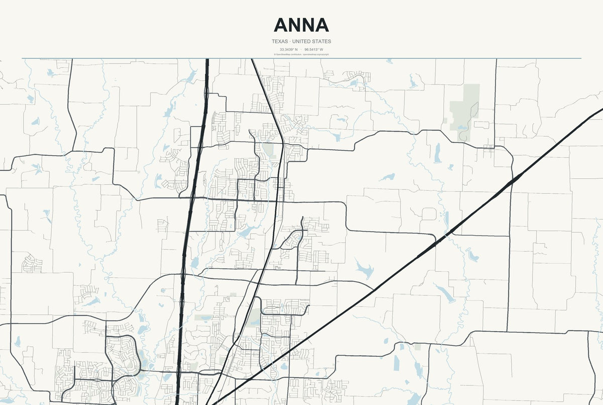 Anna, Texas City Map Aluminum Sign in Headline Atlas style