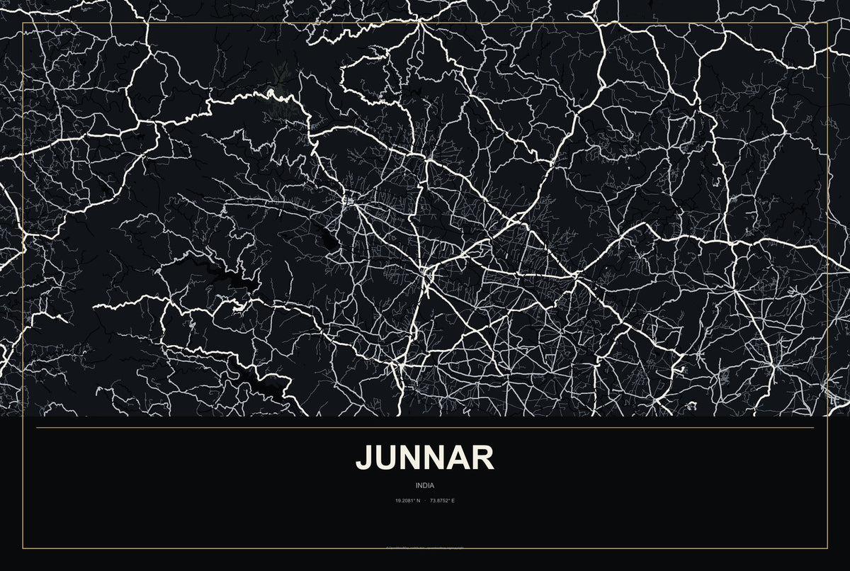 Junnar, India City Map Aluminum Sign in Metropolitan Noir style