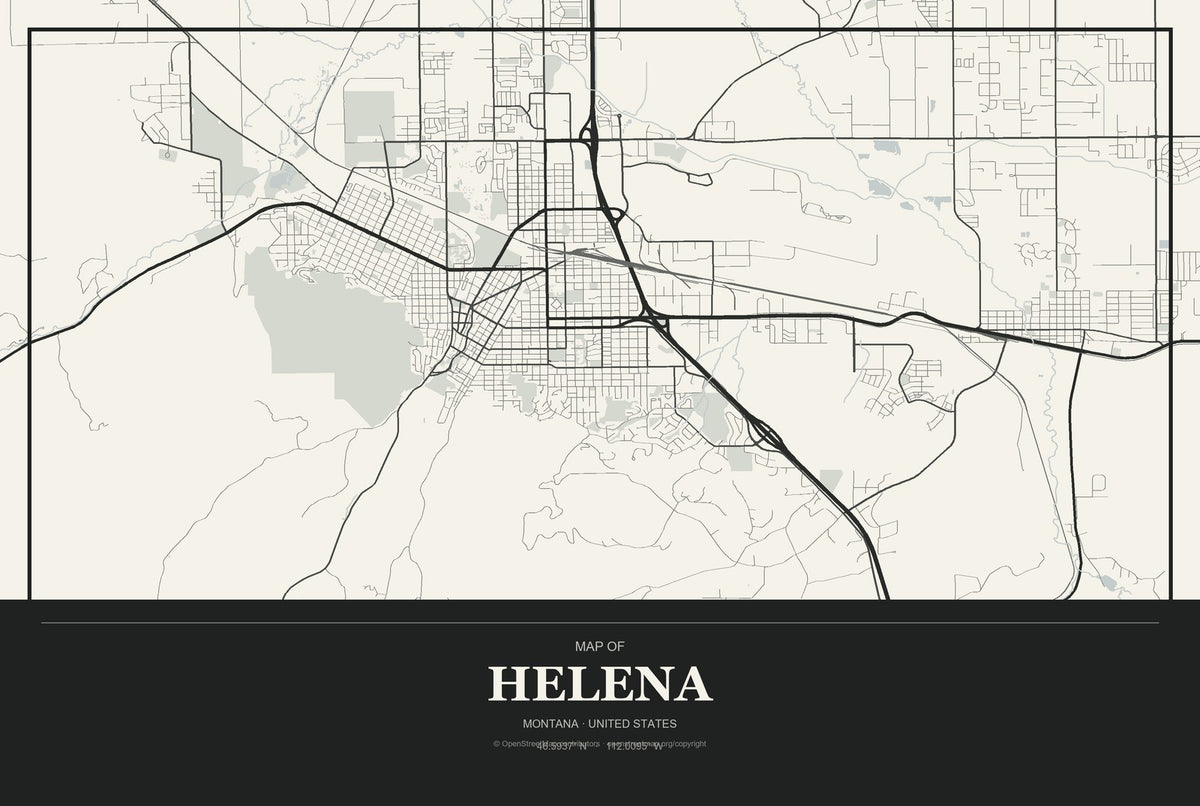 Helena, Montana City Map Aluminum Sign in Museum Plaque style