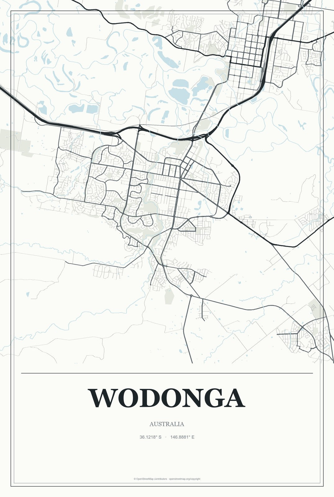 Wodonga, Australia City Map Aluminum Sign in Gallery Air style