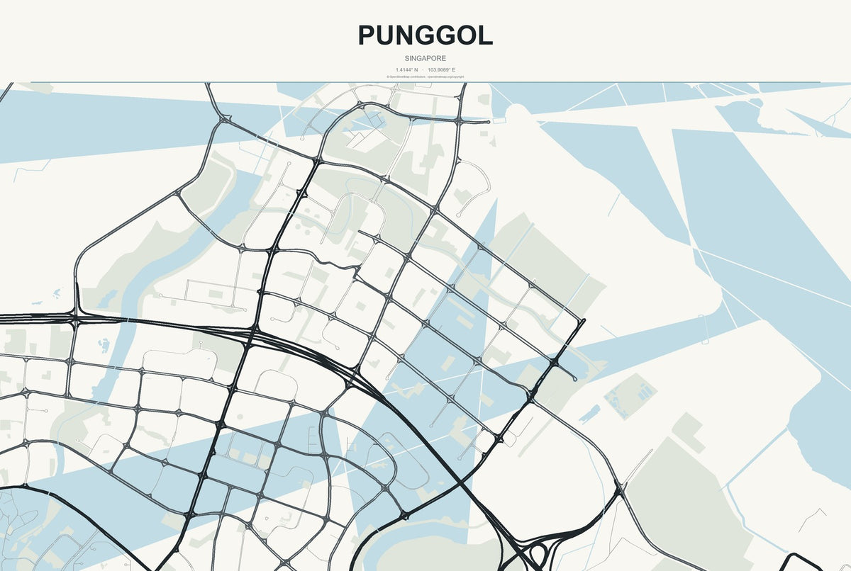 Punggol, Singapore City Map Aluminum Sign in Headline Atlas style