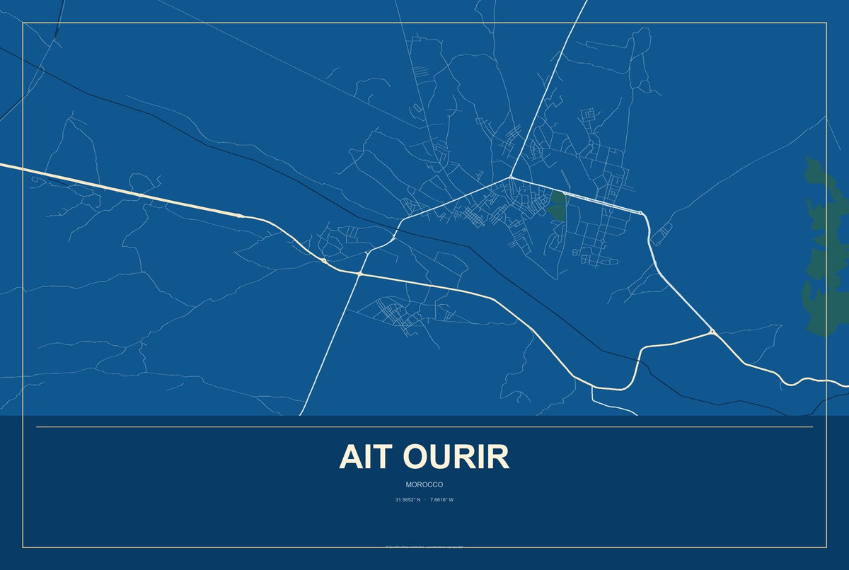Ait Ourir, Morocco City Map Aluminum Sign in Harbor Cobalt style