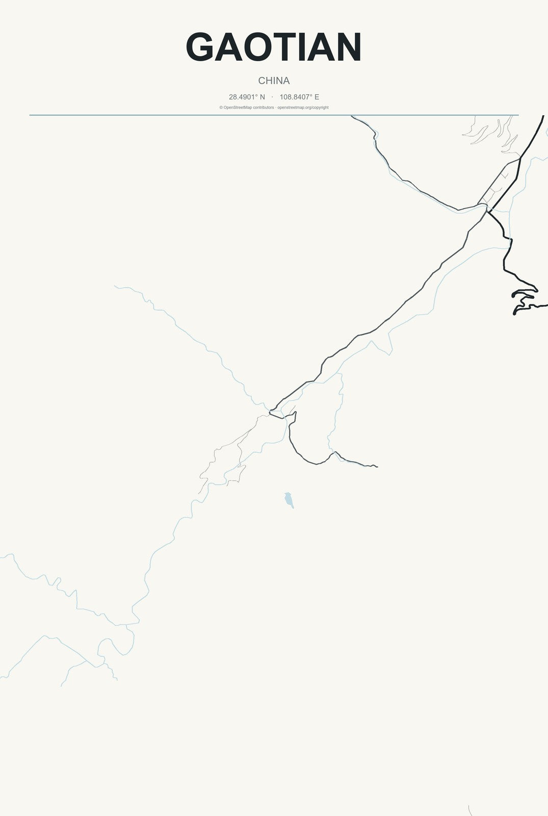 Gaotian, China City Map Aluminum Sign in Headline Atlas style