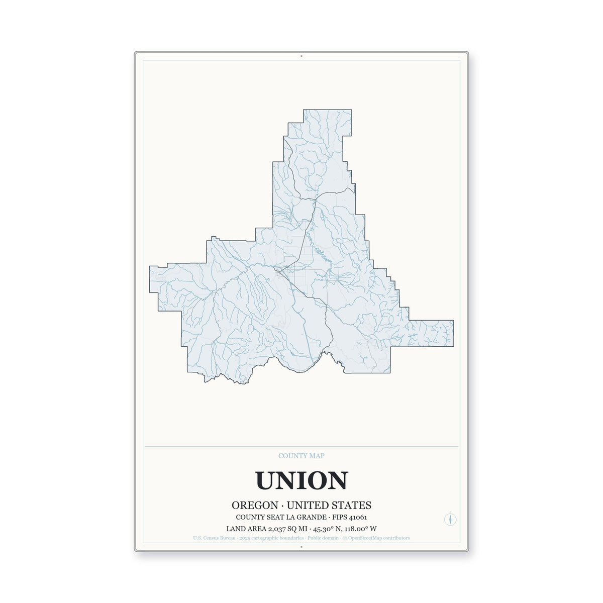 Union County, Oregon Map Aluminum Sign in Gallery Air style