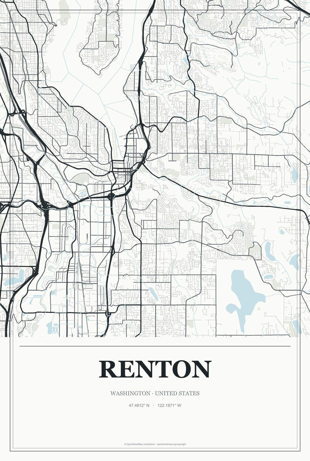 Renton, Washington City Map Aluminum Sign in Gallery Air style