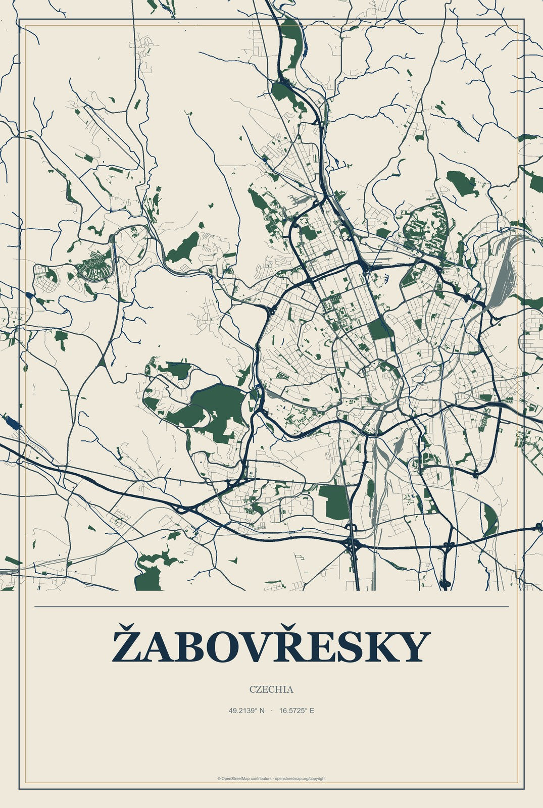 Žabovřesky, Czechia City Map Aluminum Sign in Coastal Cutout style
