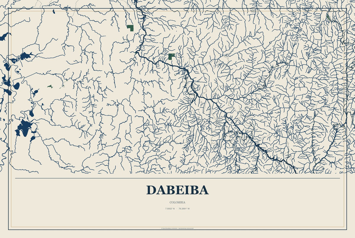 Dabeiba, Colombia City Map Aluminum Sign in Coastal Cutout style