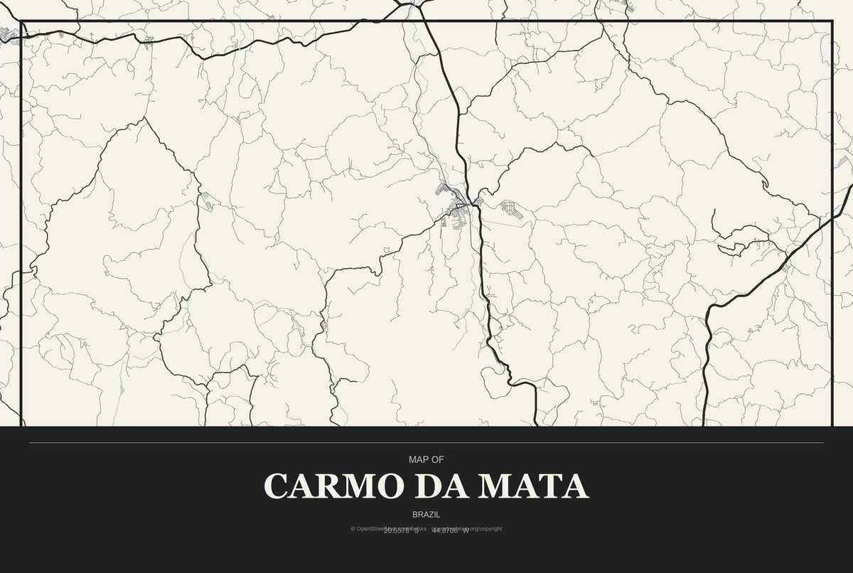 Carmo da Mata, Brazil City Map Aluminum Sign in Museum Plaque style