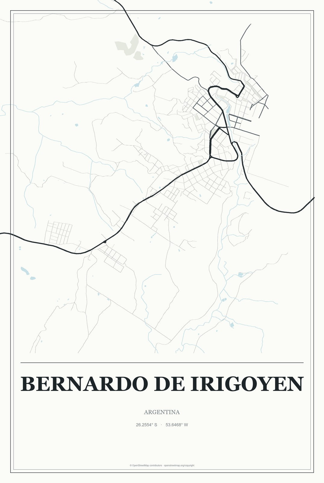 Bernardo de Irigoyen, Argentina City Map Aluminum Sign in Gallery Air style