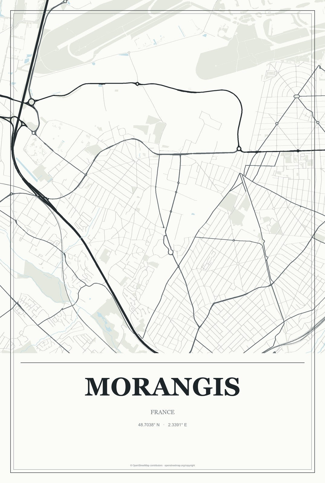 Morangis, France City Map Aluminum Sign in Gallery Air style