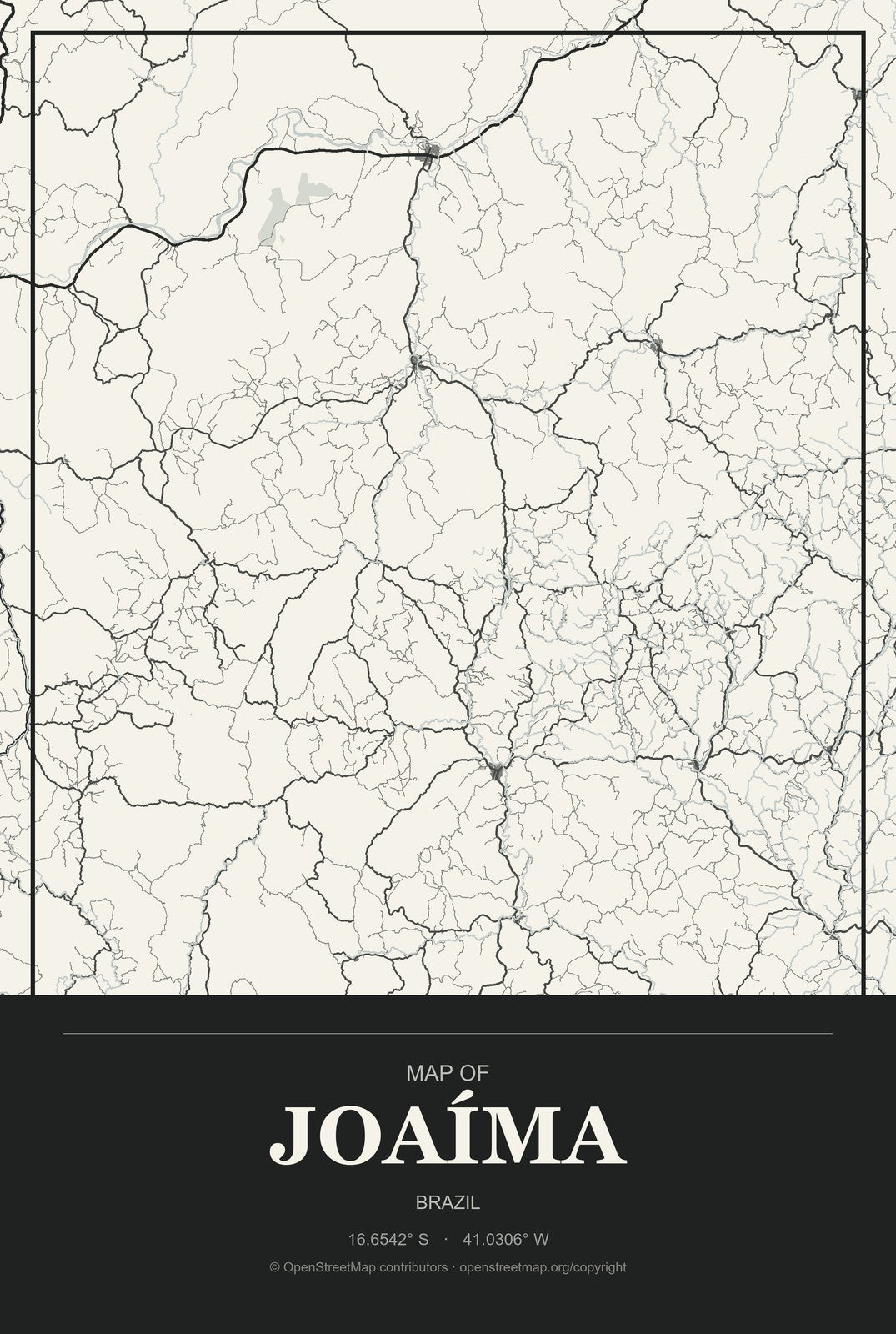 Joaíma, Brazil City Map Aluminum Sign in Museum Plaque style