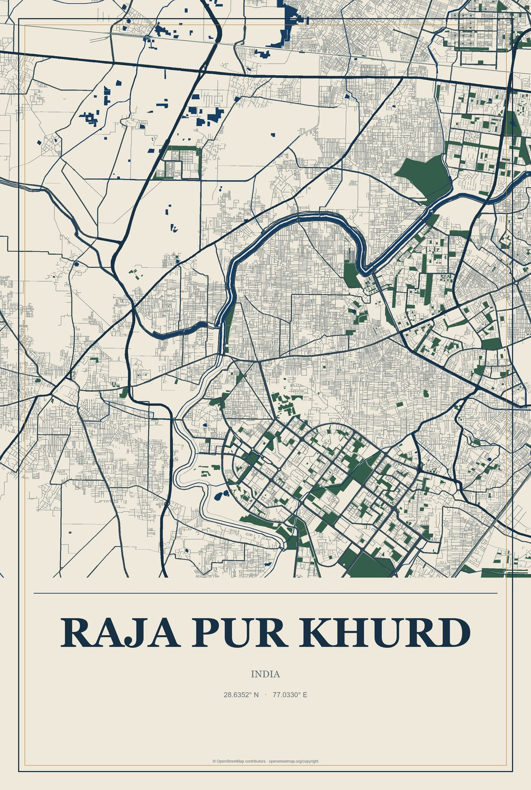 Raja Pur Khurd, India City Map Aluminum Sign in Coastal Cutout style