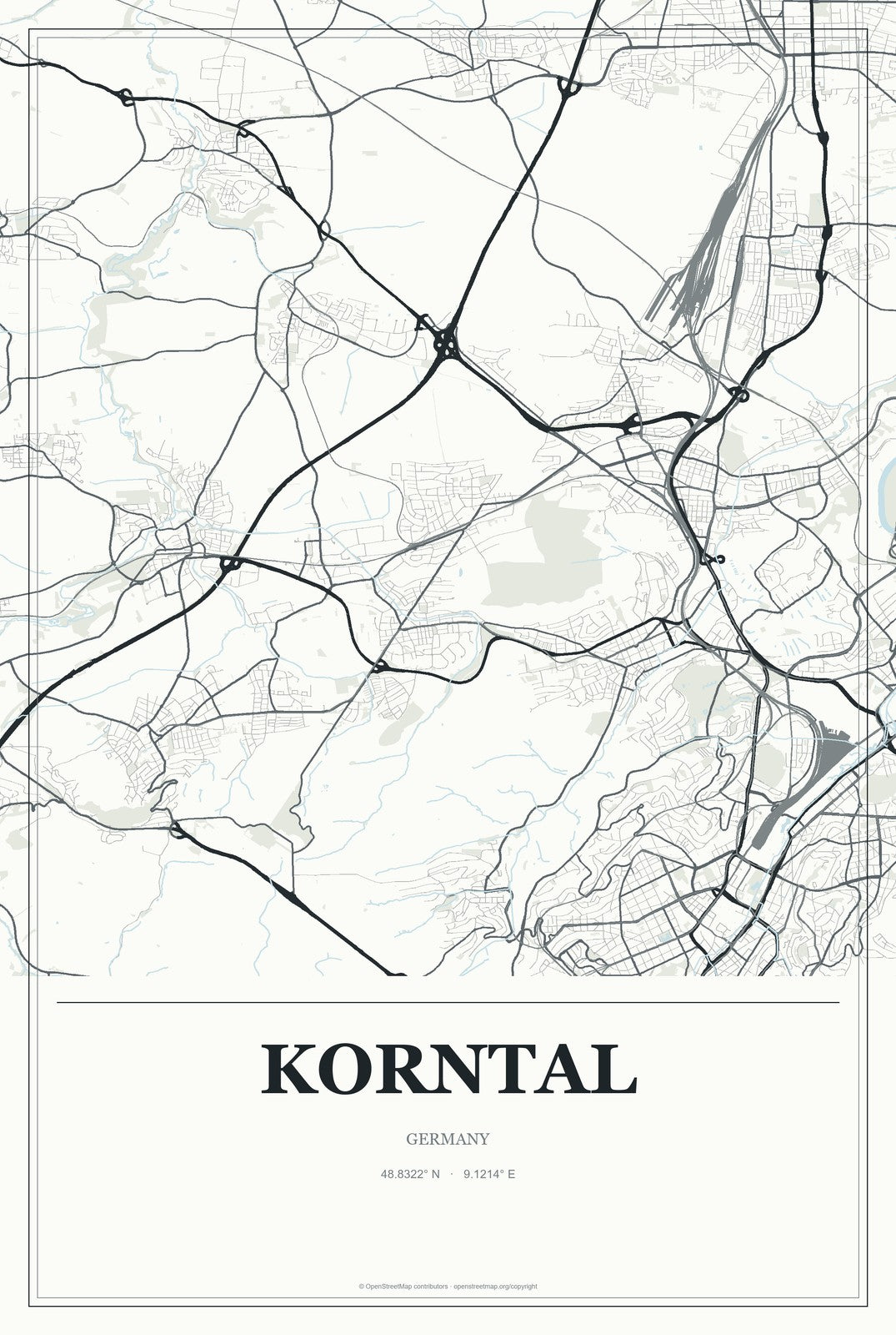 Korntal, Germany City Map Aluminum Sign in Gallery Air style
