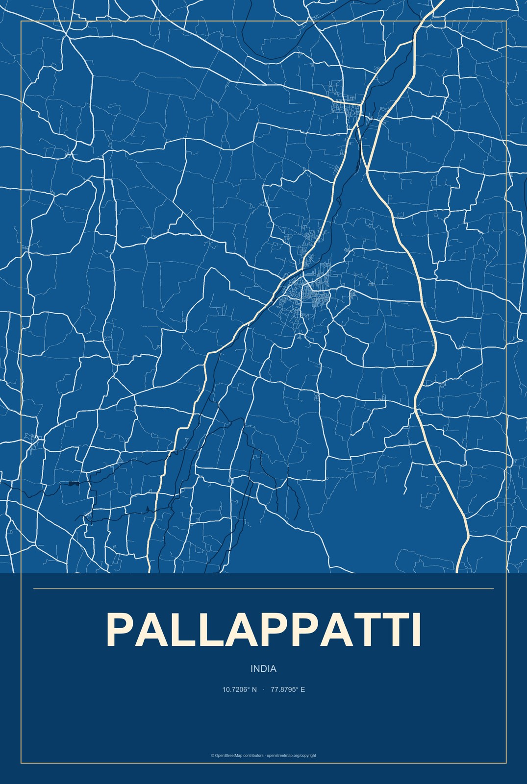 Pallappatti, India City Map Aluminum Sign in Harbor Cobalt style