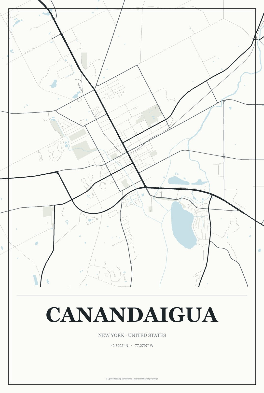 Canandaigua, New York City Map Aluminum Sign in Gallery Air style