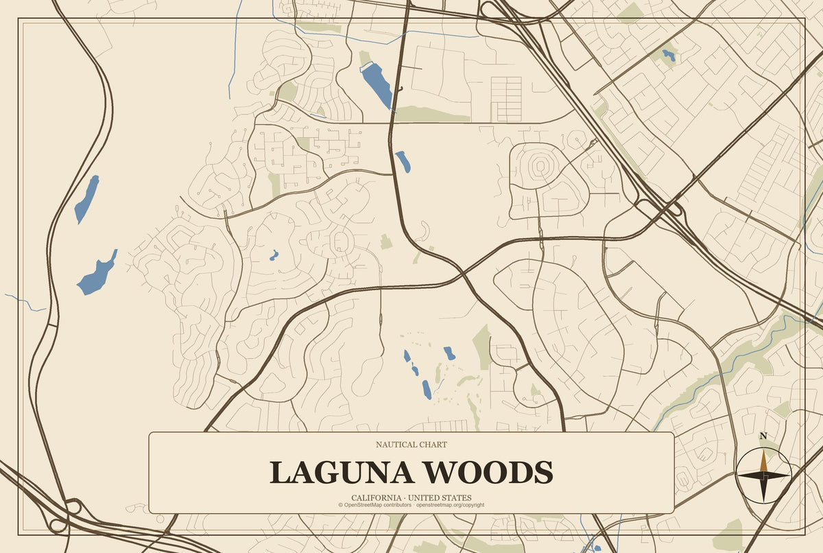 Laguna Woods, California City Map Aluminum Sign in Heritage Nautical style