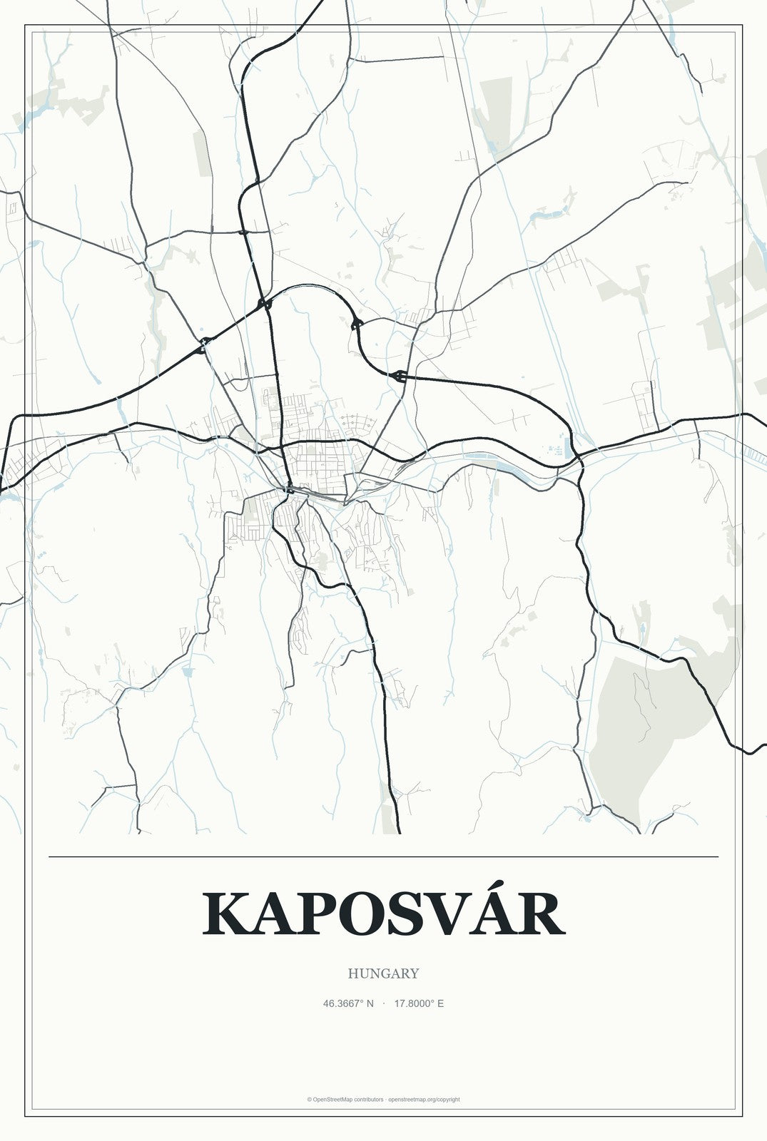Kaposvár, Hungary City Map Aluminum Sign in Gallery Air style