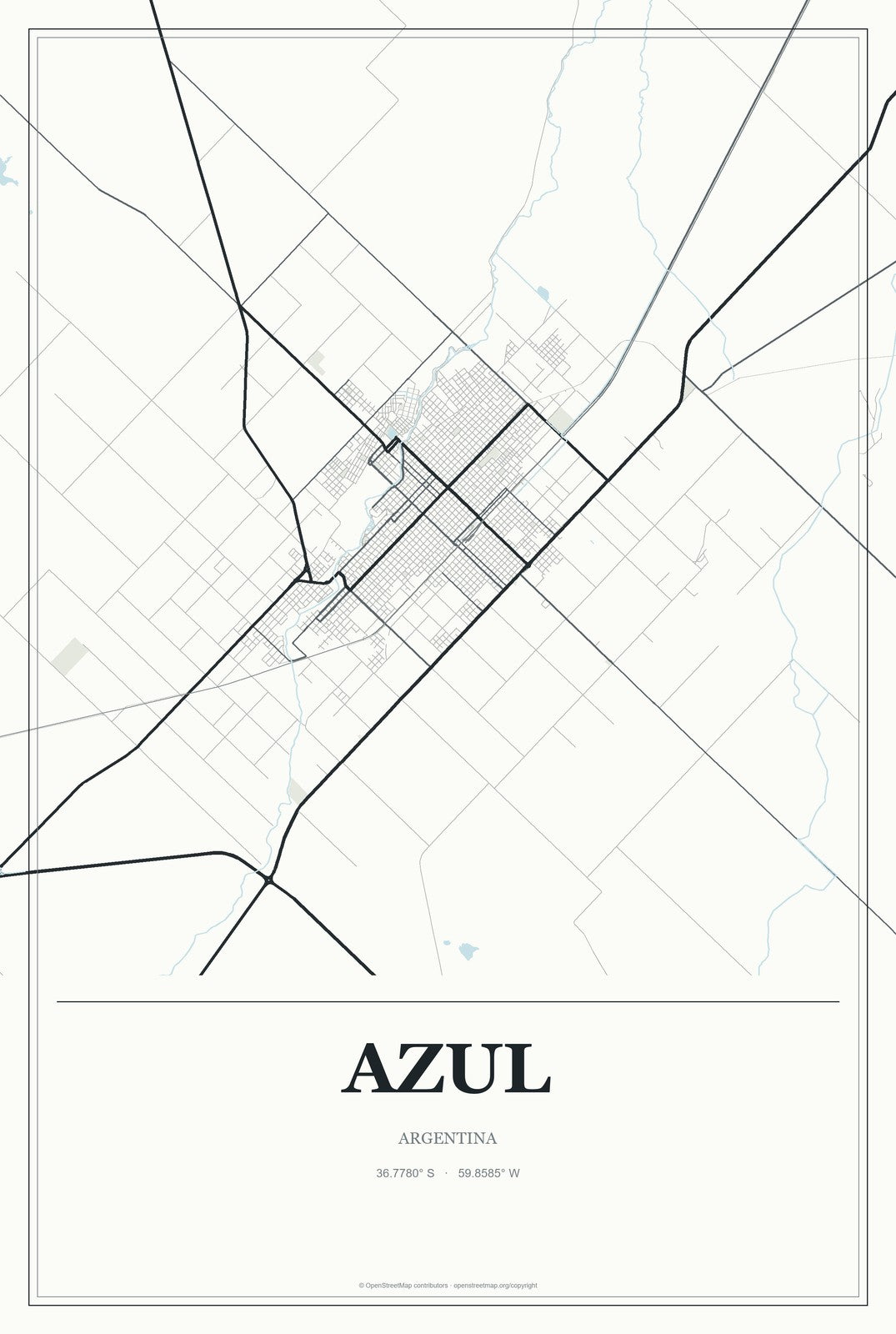 Azul, Argentina City Map Aluminum Sign in Gallery Air style