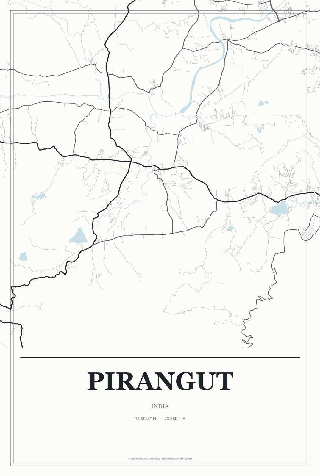 Pirangut, India City Map Aluminum Sign in Gallery Air style