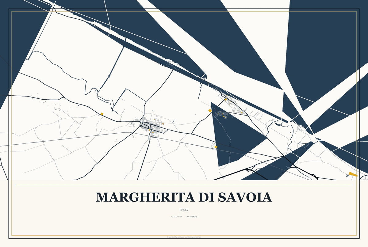 Margherita di Savoia, Italy City Map Aluminum Sign in Citrine Modern style