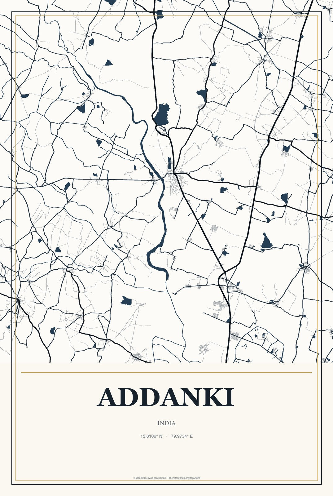 Addanki, India City Map Aluminum Sign in Citrine Modern style