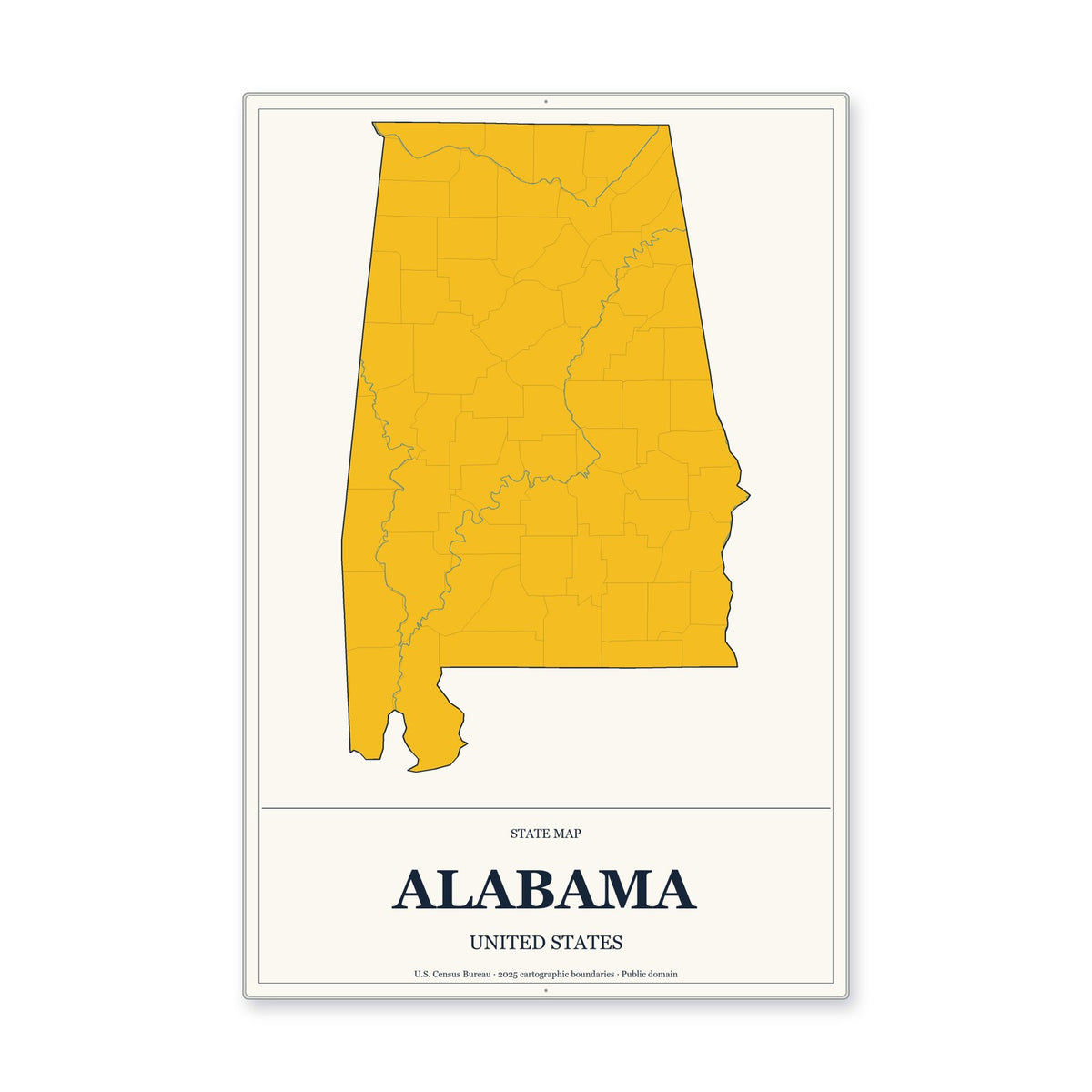 Alabama state map aluminum sign in Citrine Modern style