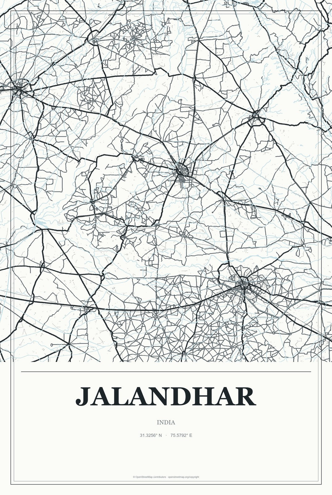 Jalandhar, India City Map Aluminum Sign in Gallery Air style