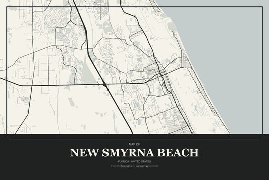 New Smyrna Beach, Florida City Map Aluminum Sign in Museum Plaque style