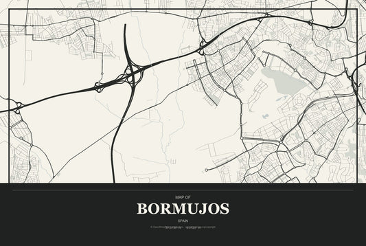 Bormujos, Spain City Map Aluminum Sign in Museum Plaque style