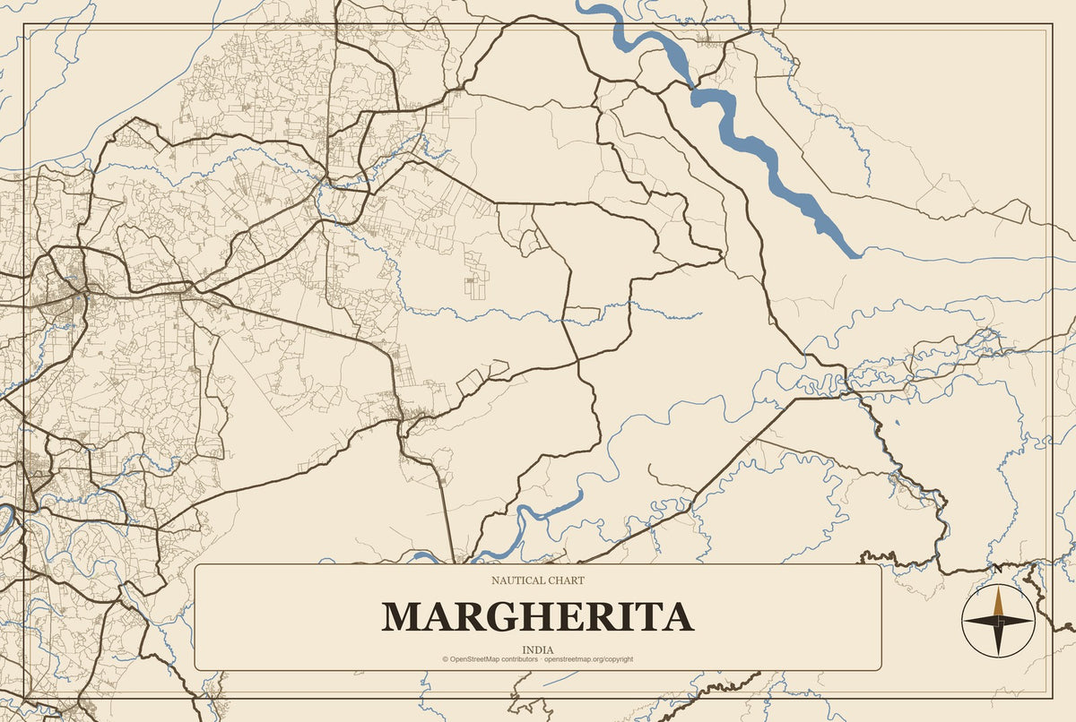 Margherita, India City Map Aluminum Sign in Heritage Nautical style