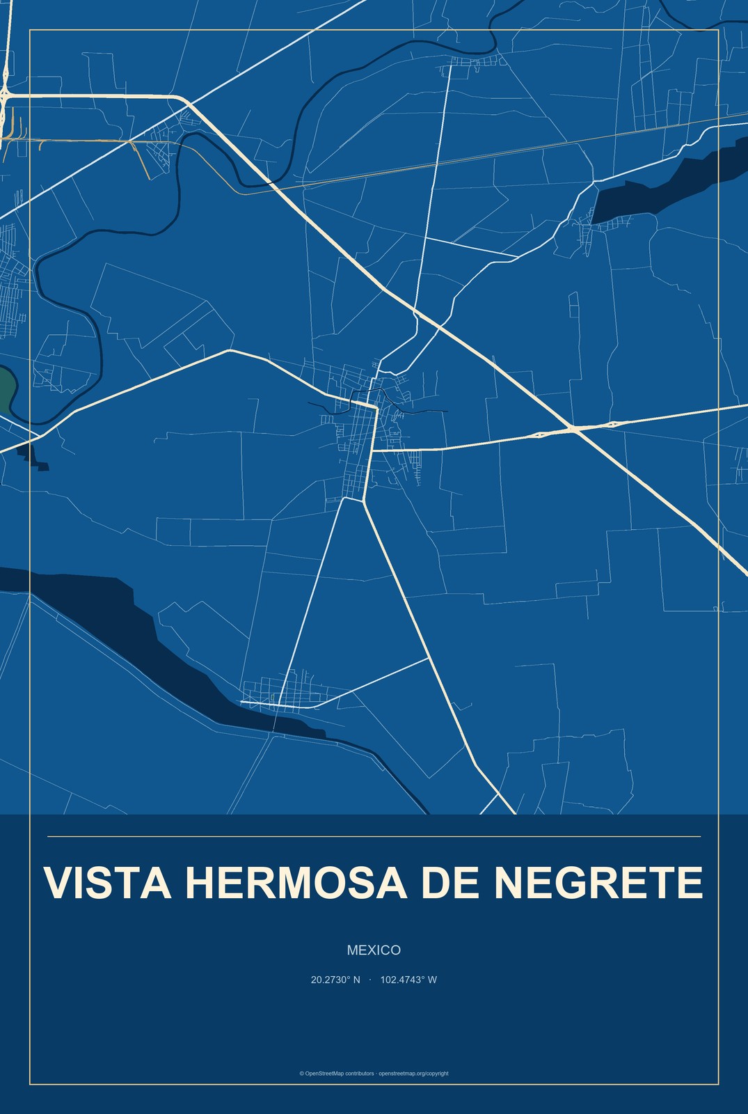 Vista Hermosa de Negrete, Mexico City Map Aluminum Sign in Harbor Cobalt style