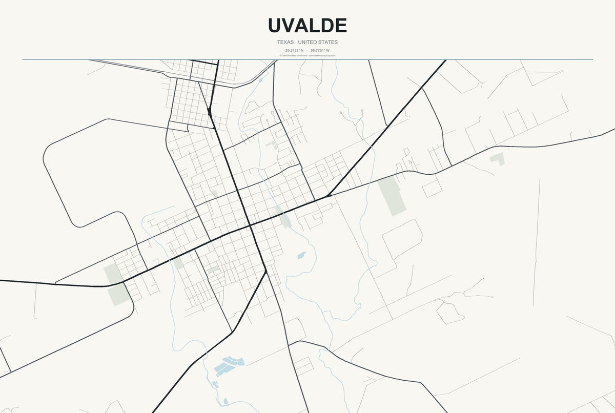 Uvalde, Texas City Map Aluminum Sign in Headline Atlas style