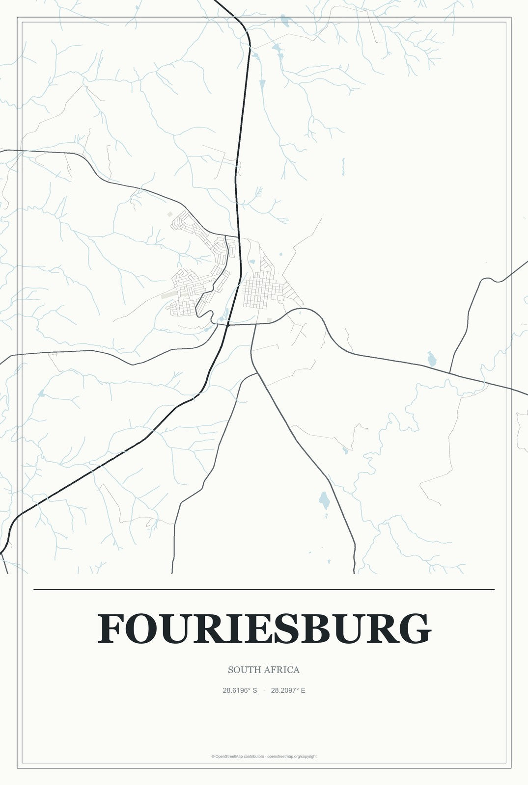 Fouriesburg, South Africa City Map Aluminum Sign in Gallery Air style