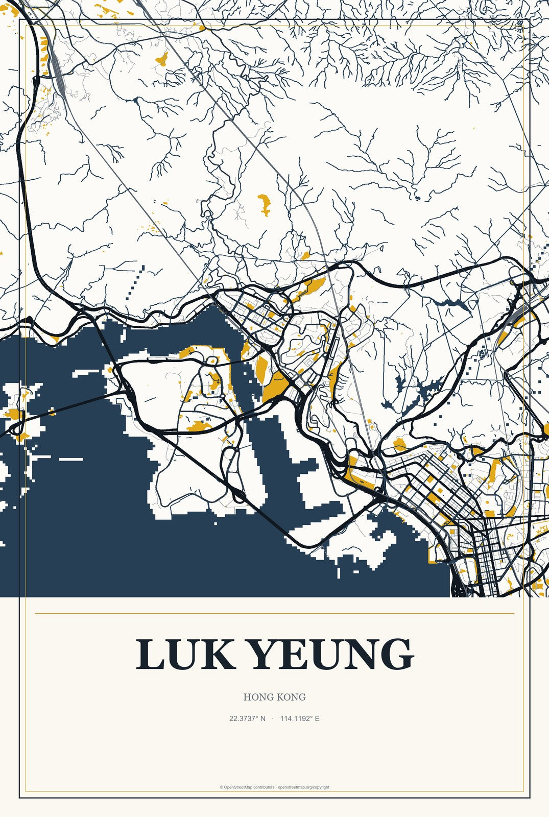 Luk Yeung, Hong Kong City Map Aluminum Sign in Citrine Modern style