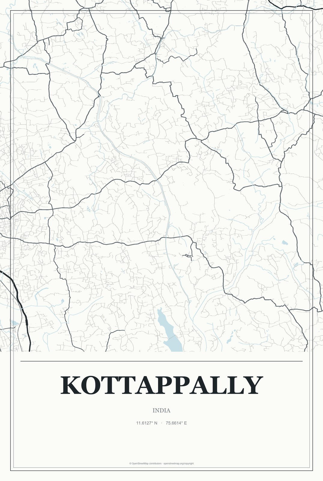 Kottappally, India City Map Aluminum Sign in Gallery Air style