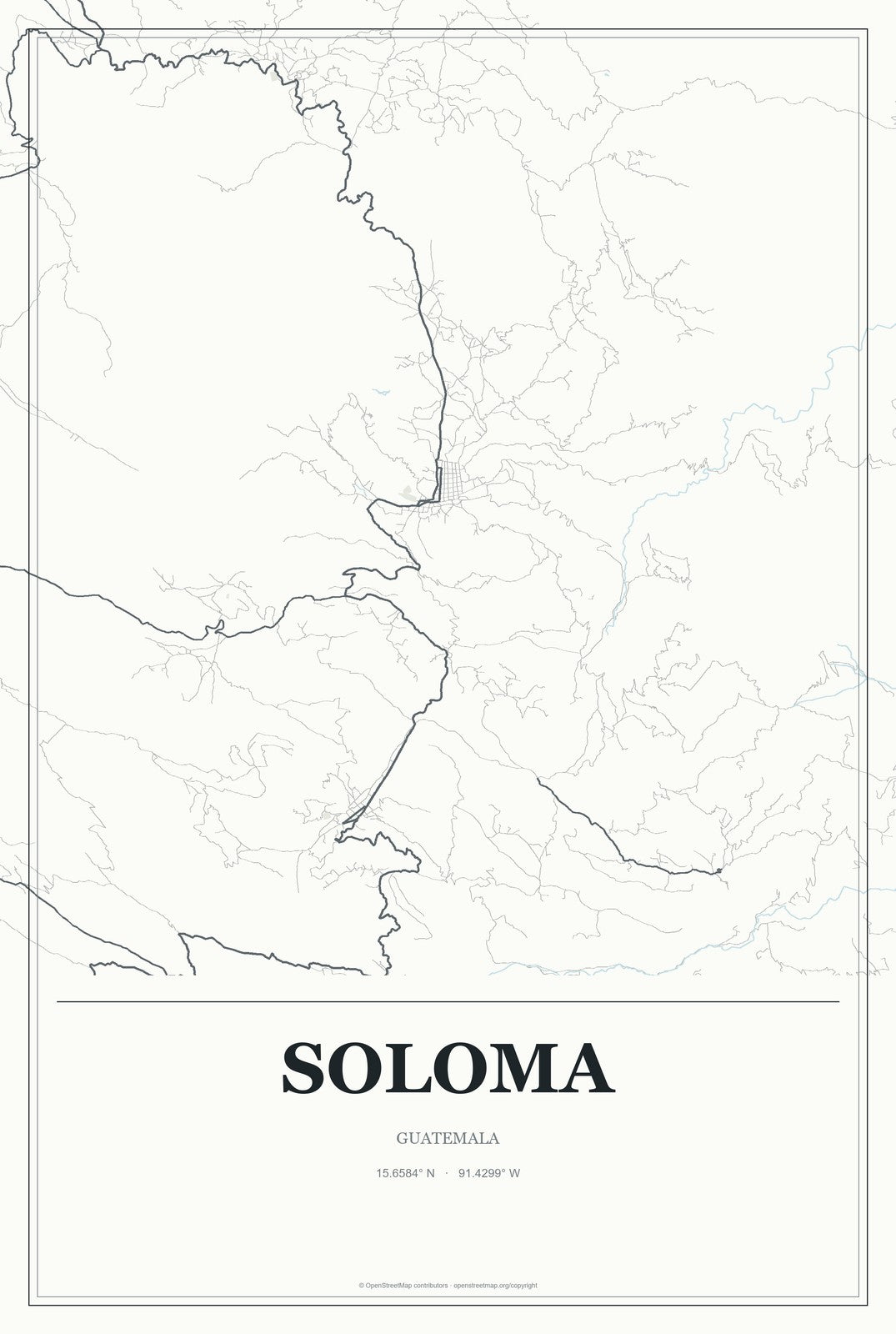 Soloma, Guatemala City Map Aluminum Sign in Gallery Air style