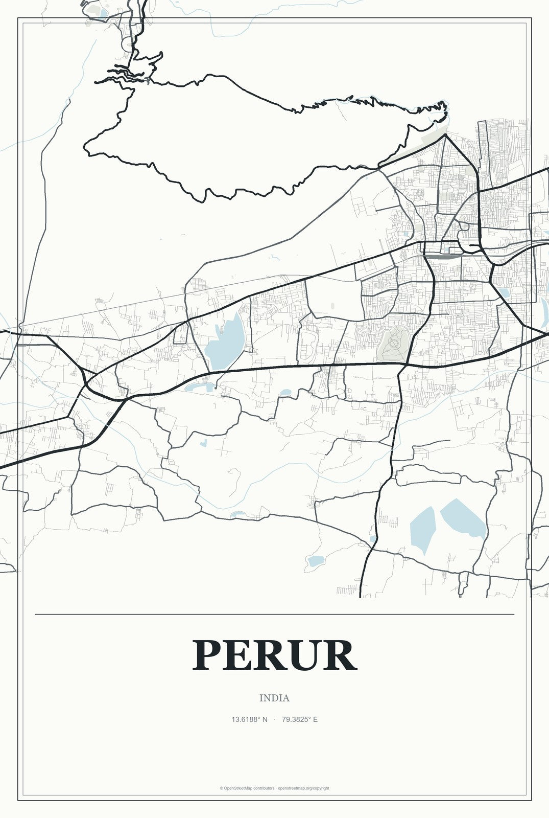 Perur, India City Map Aluminum Sign in Gallery Air style