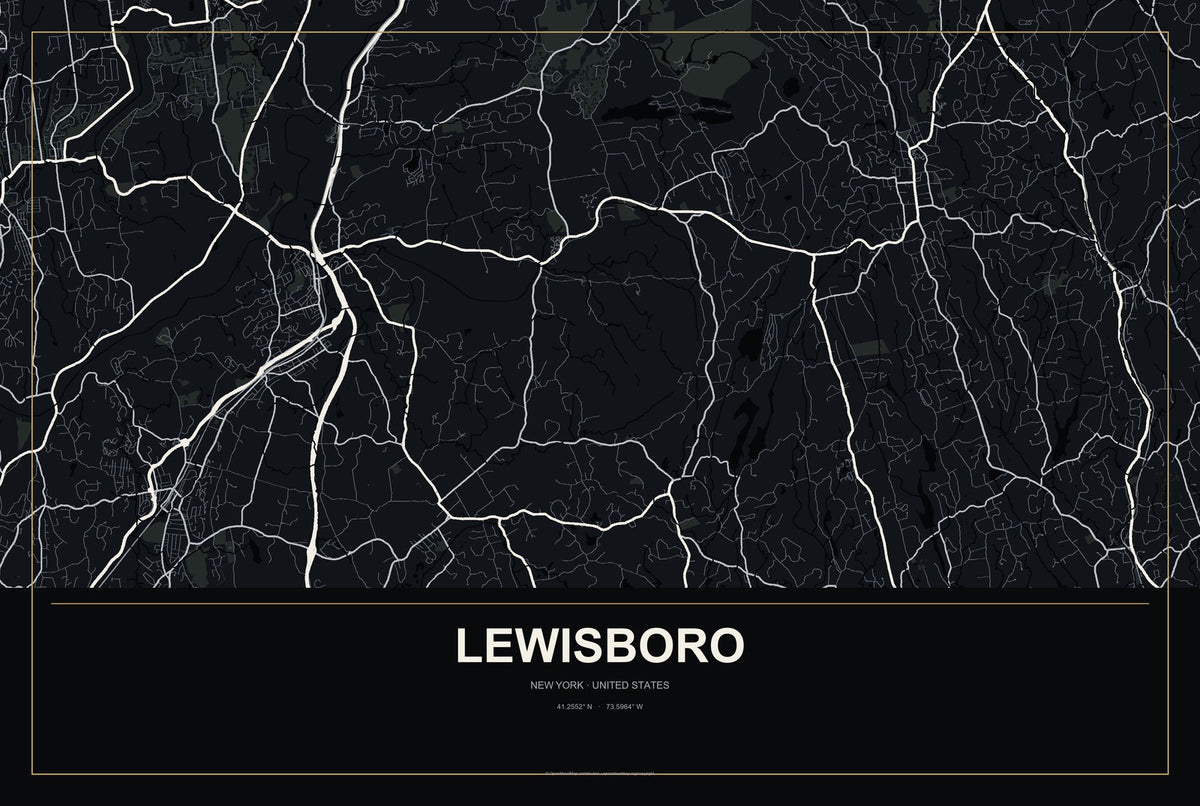 Lewisboro, New York City Map Aluminum Sign in Metropolitan Noir style