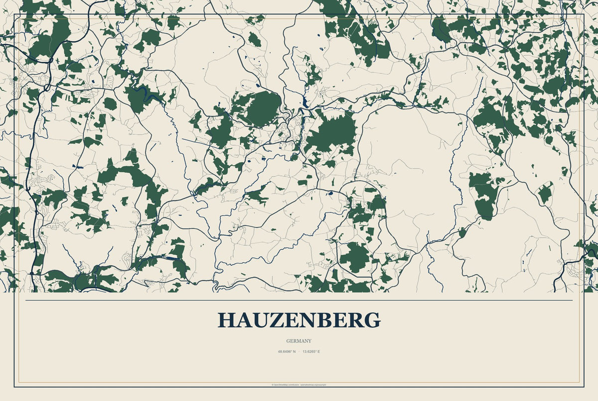 Hauzenberg, Germany City Map Aluminum Sign in Coastal Cutout style