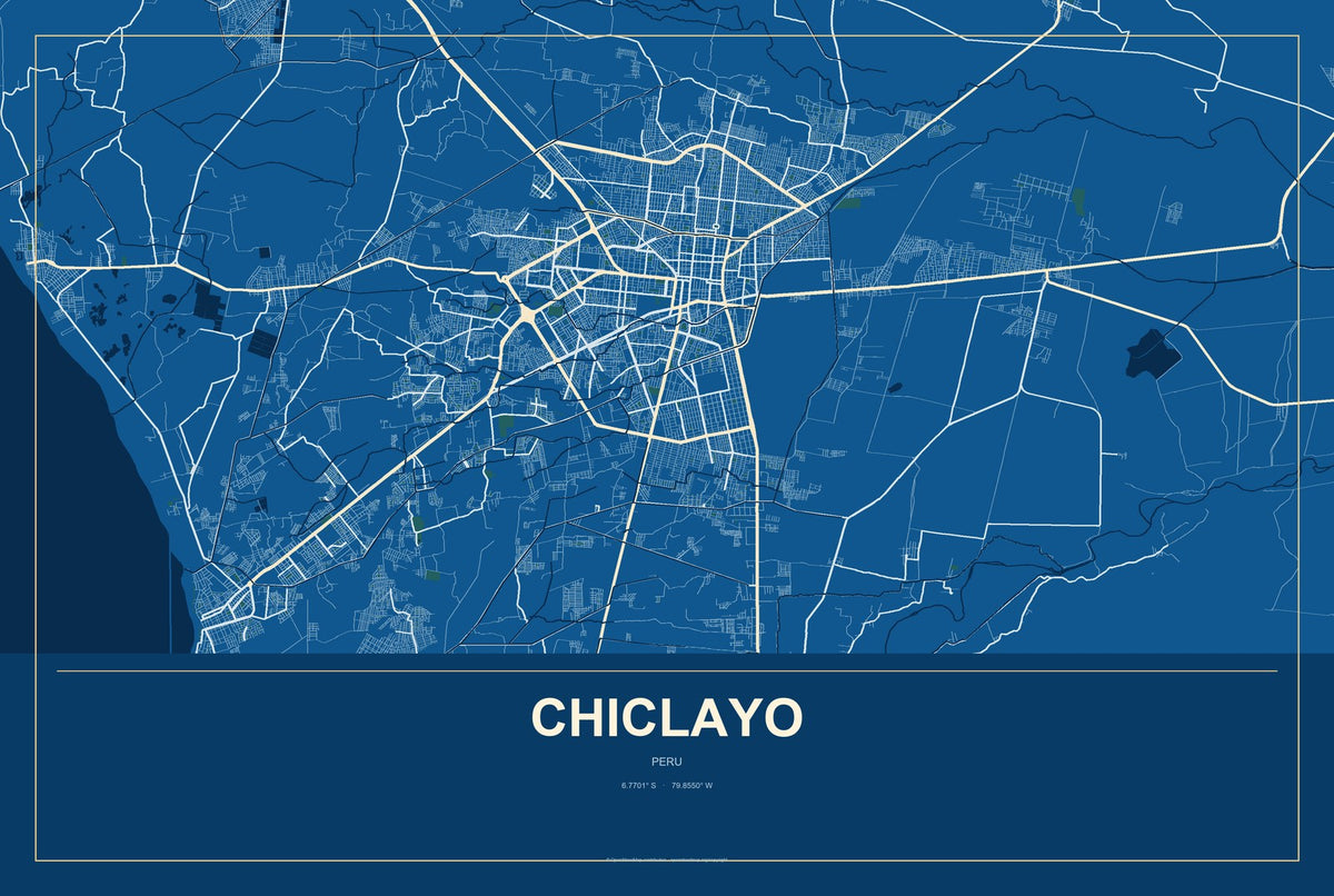Chiclayo, Peru City Map Aluminum Sign in Harbor Cobalt style