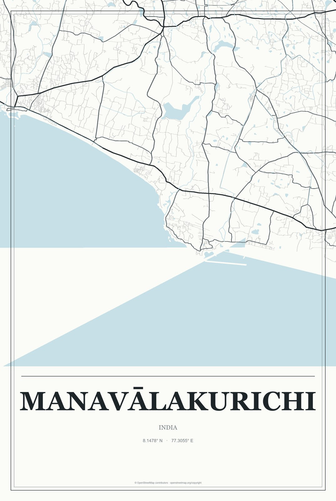 Manavālakurichi, India City Map Aluminum Sign in Gallery Air style