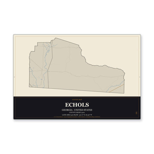 Echols County, Georgia Map Aluminum Sign in Museum Plaque style