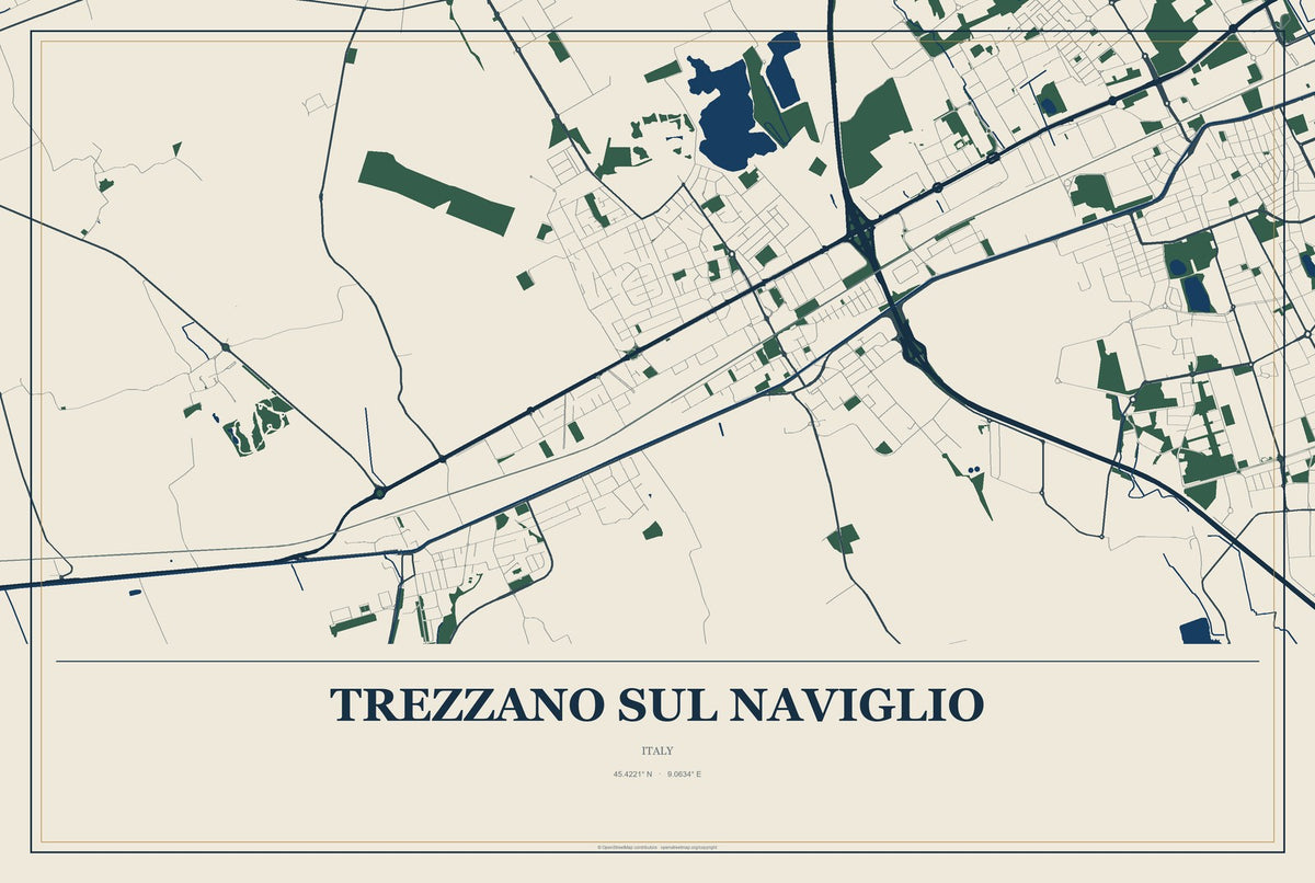 Trezzano sul Naviglio, Italy City Map Aluminum Sign in Coastal Cutout style