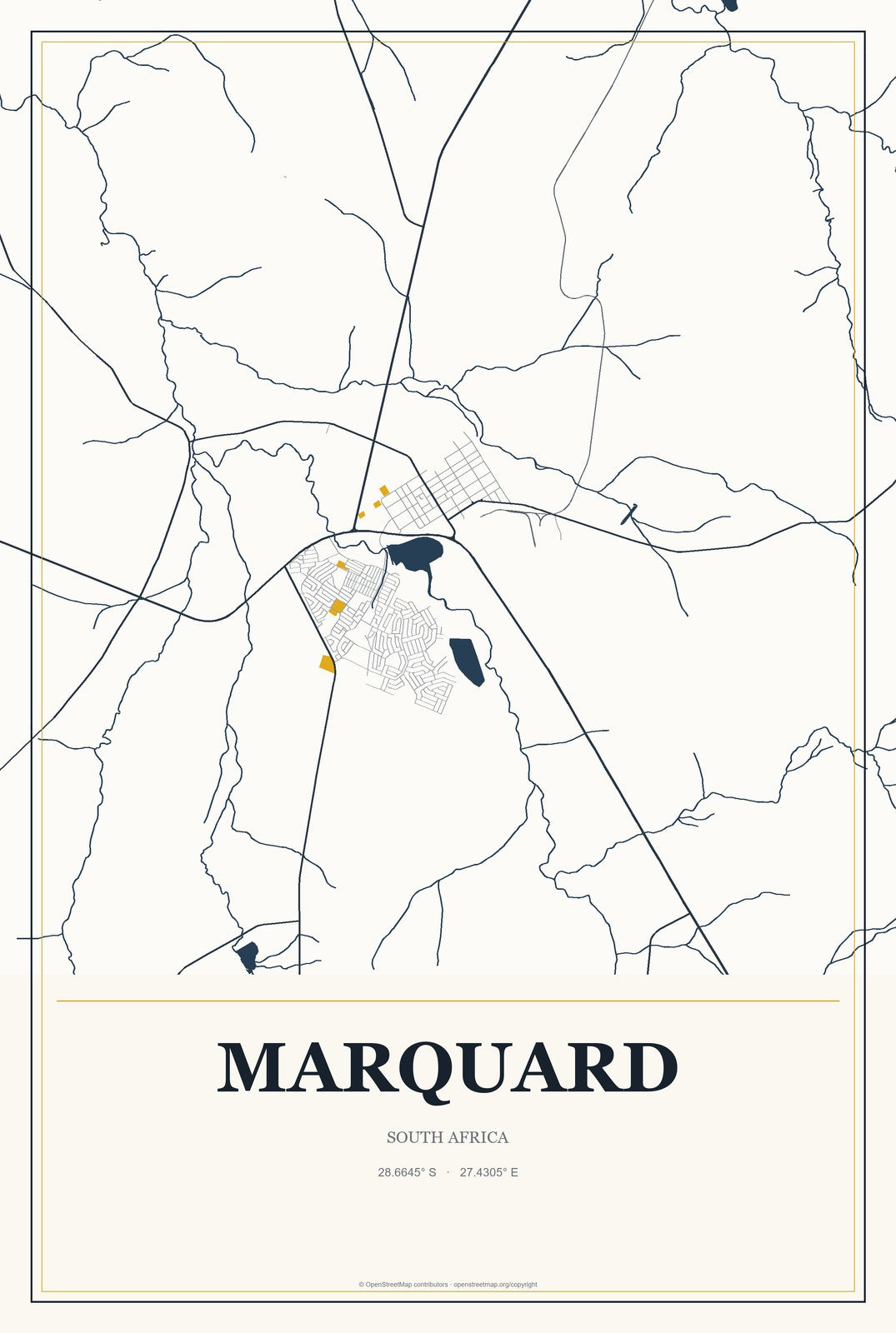Marquard, South Africa City Map Aluminum Sign in Citrine Modern style