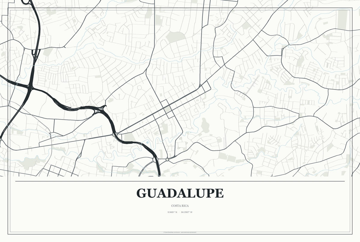 Guadalupe, Costa Rica City Map Aluminum Sign in Gallery Air style