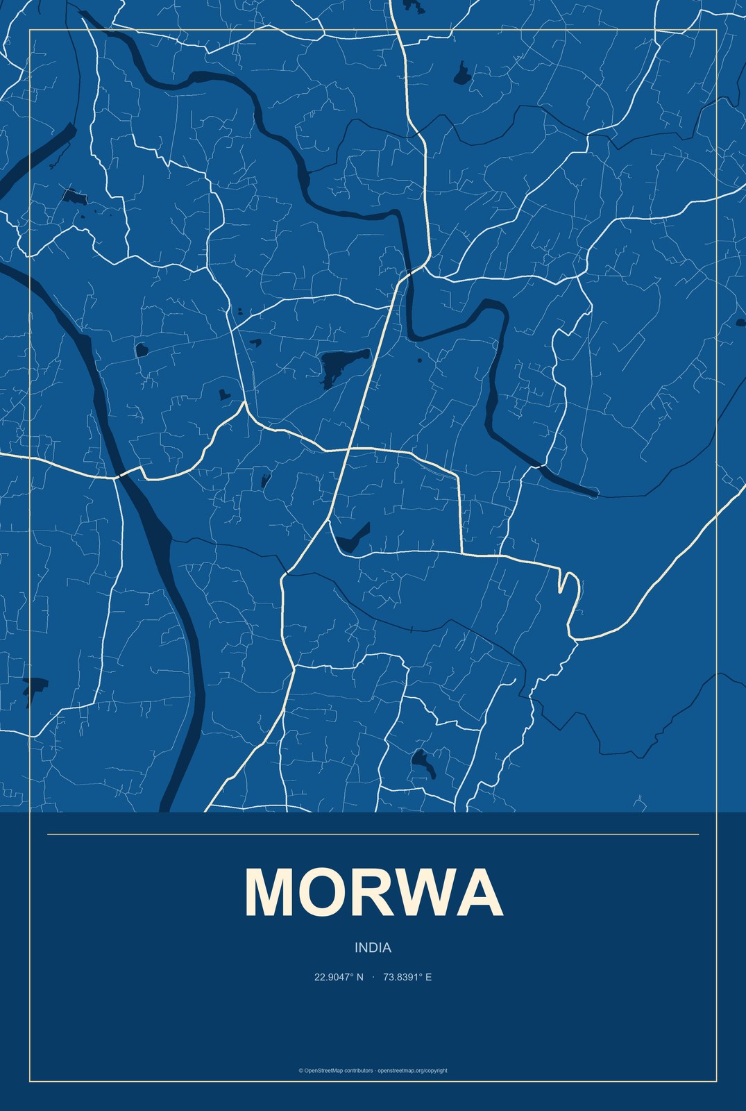 Morwa, India City Map Aluminum Sign in Harbor Cobalt style