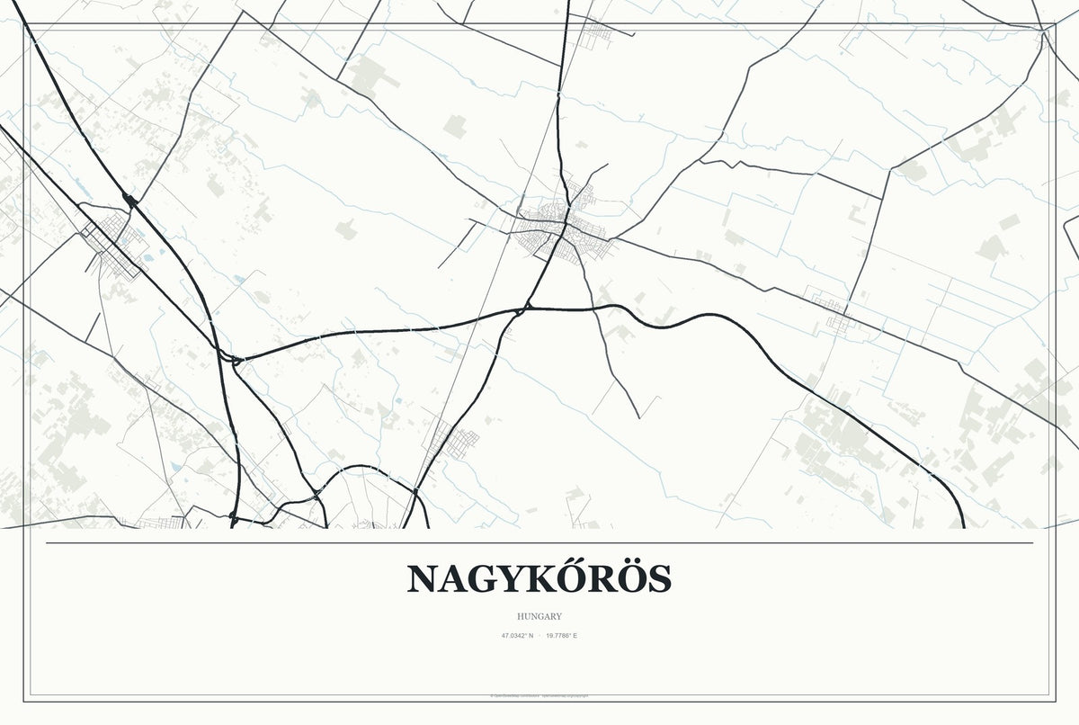 Nagykőrös, Hungary City Map Aluminum Sign in Gallery Air style