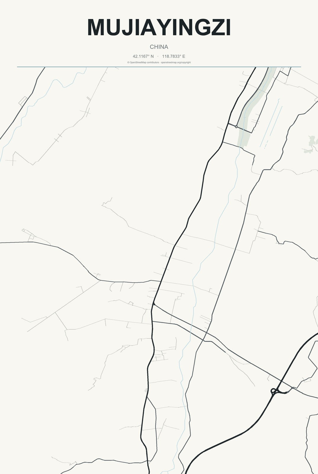 Mujiayingzi, China City Map Aluminum Sign in Headline Atlas style